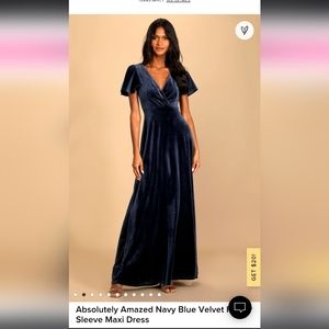 Absolutely Amazed Navy Blue Velvet Flutter Sleeve Maxi Dress - Medium